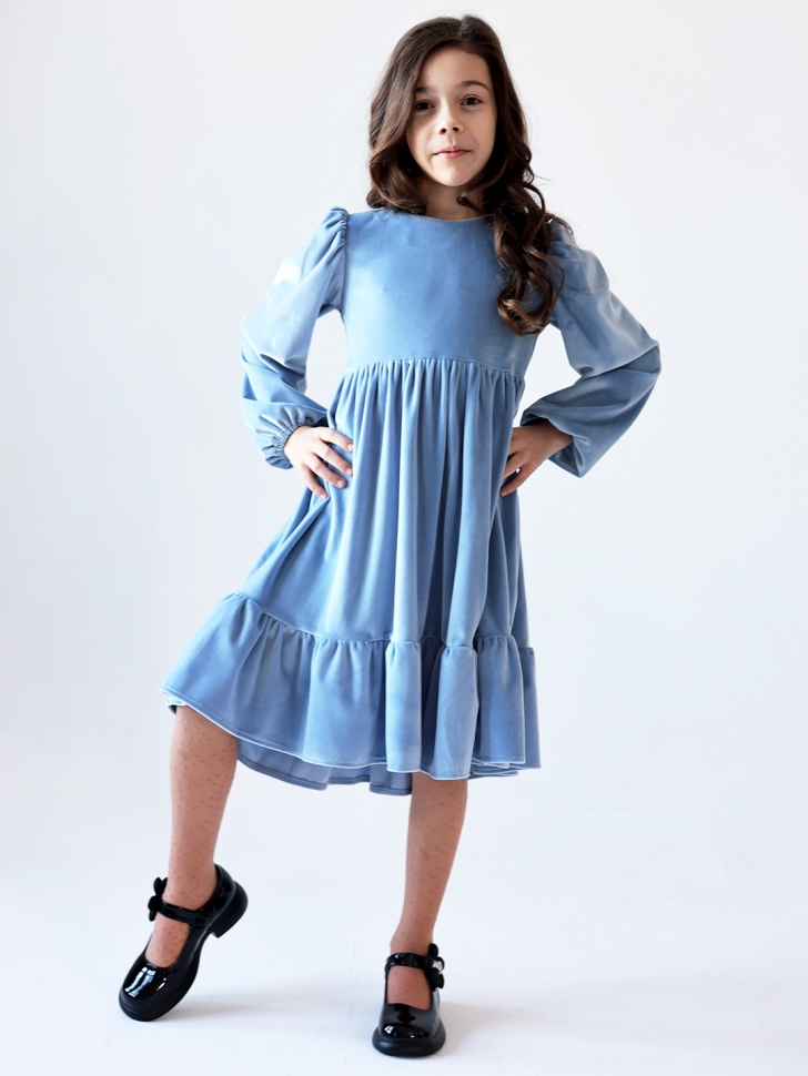 Платье велюровое нарядное БУШОН ST63, цвет серо-голубой