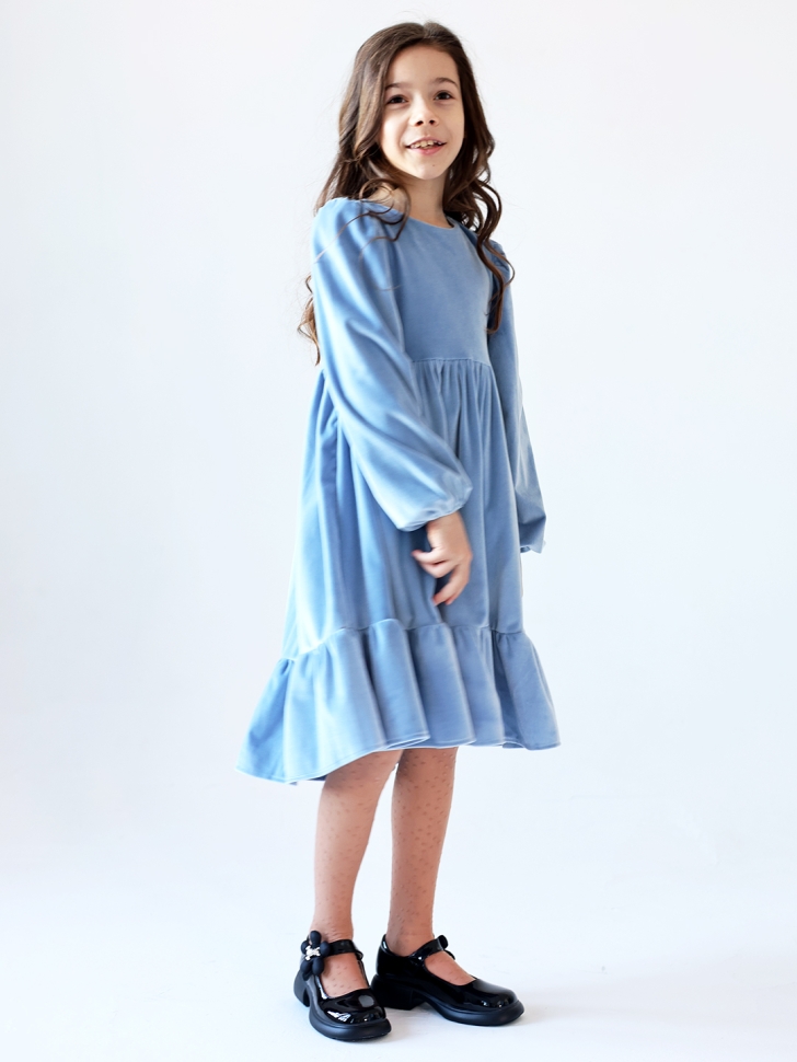 Платье велюровое нарядное БУШОН ST63, цвет серо-голубой