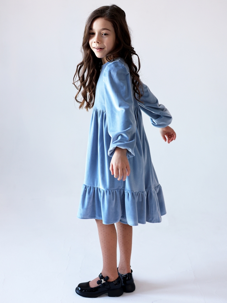 Платье велюровое нарядное БУШОН ST63, цвет серо-голубой