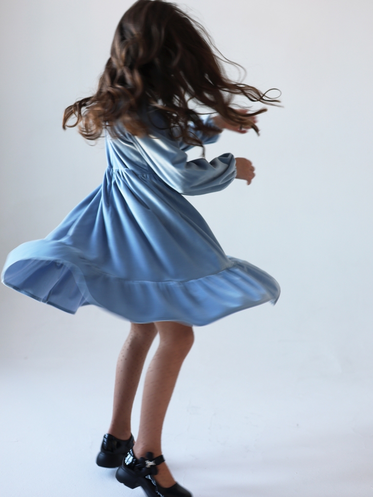 Платье велюровое нарядное БУШОН ST63, цвет серо-голубой