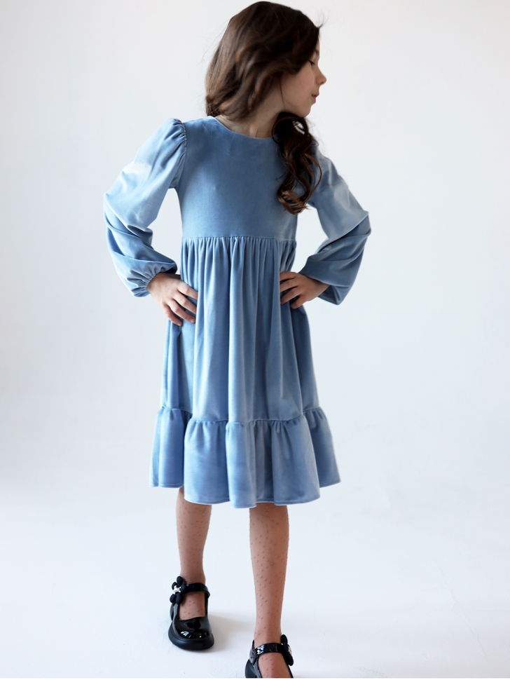 Платье велюровое нарядное БУШОН ST63, цвет серо-голубой