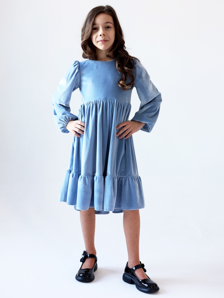 Платье велюровое нарядное БУШОН ST63, цвет серо-голубой