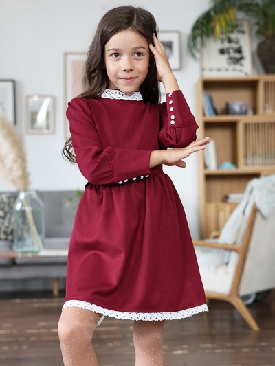 Платье для девочки школьное БУШОН SK42, цвет бордовый