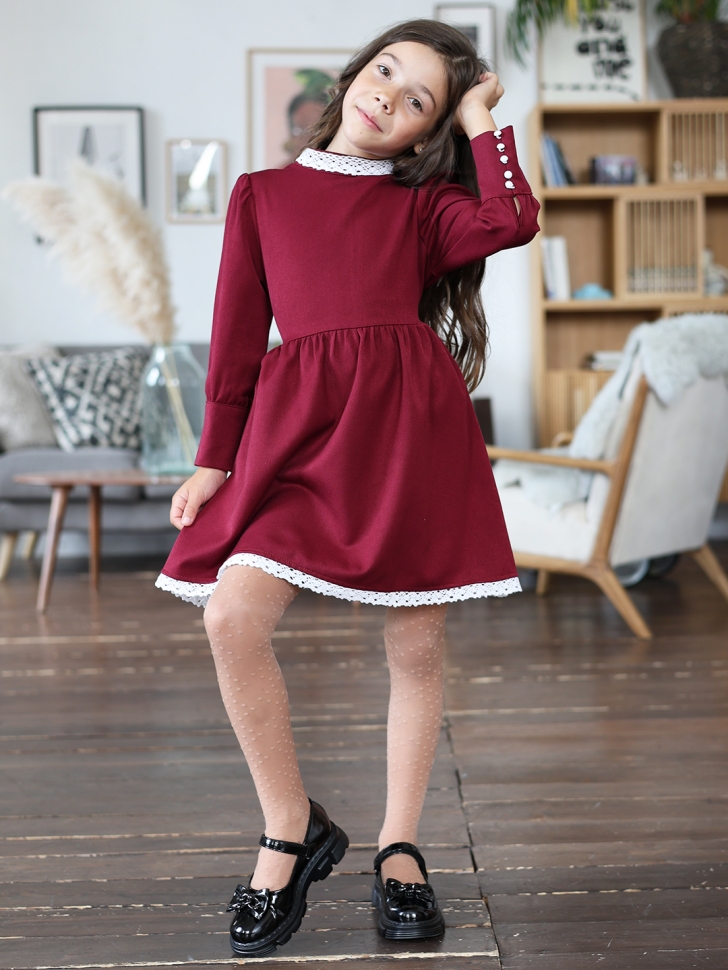 Платье для девочки школьное БУШОН SK42, цвет бордовый