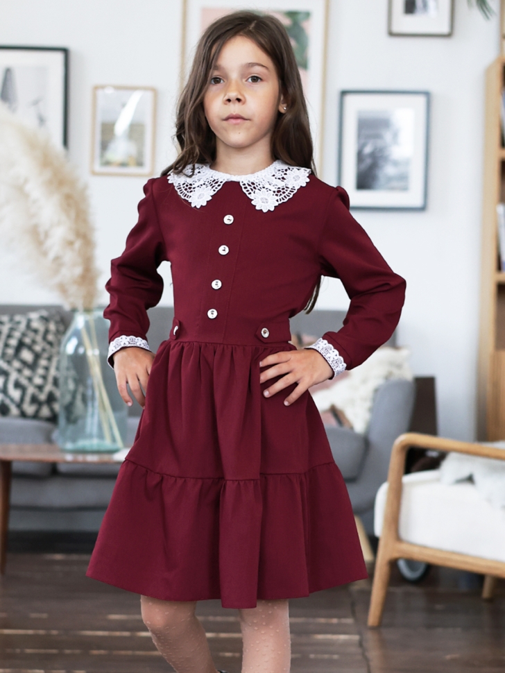 Платье для девочки школьное БУШОН SK12, цвет бордовый