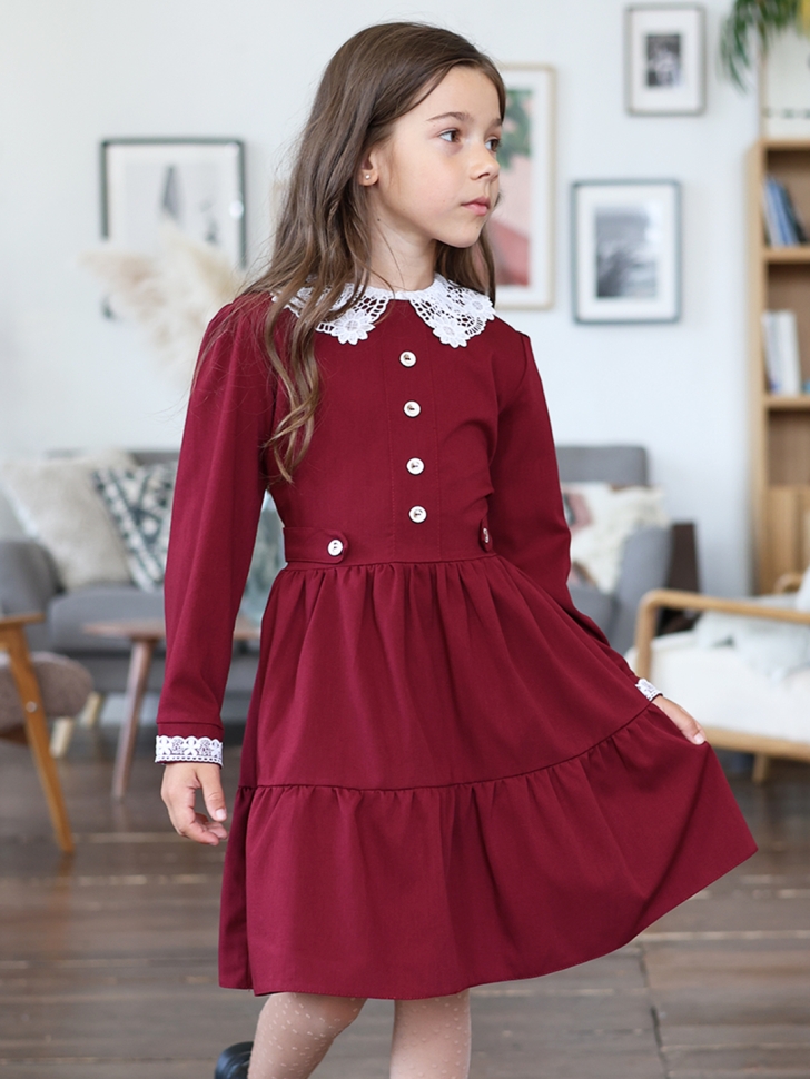 Платье для девочки школьное БУШОН SK12, цвет бордовый
