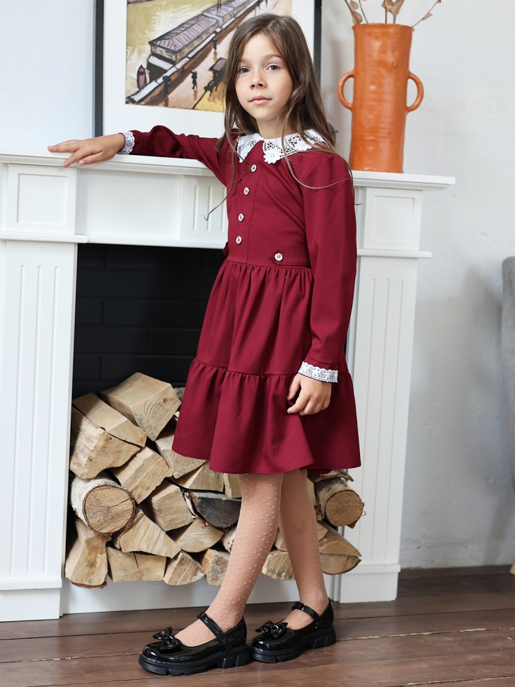Платье для девочки школьное БУШОН SK12, цвет бордовый