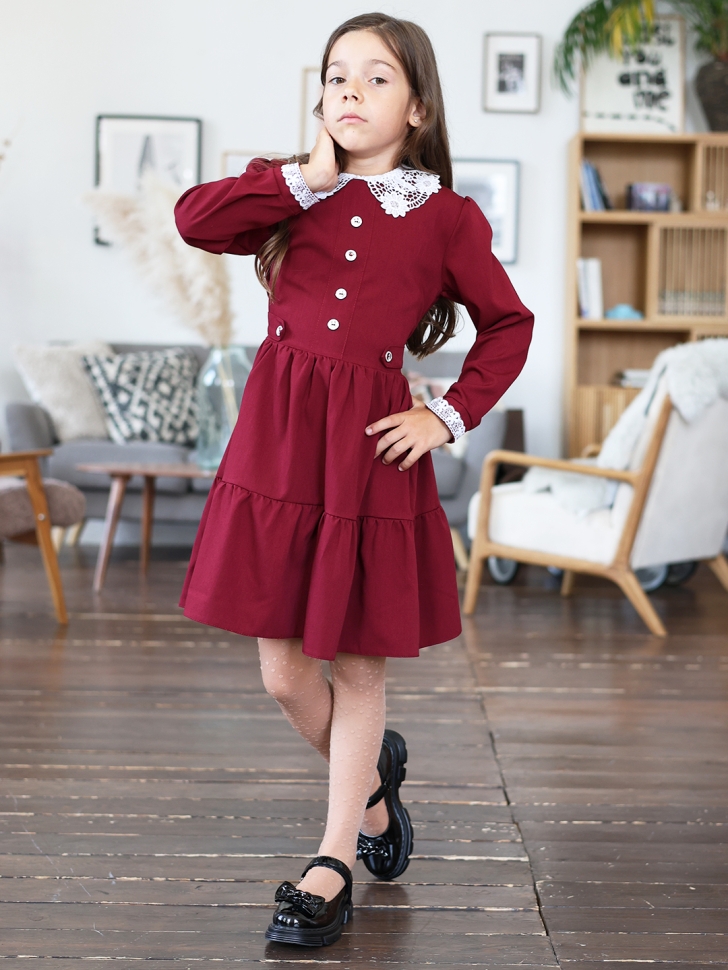 Платье для девочки школьное БУШОН SK12, цвет бордовый
