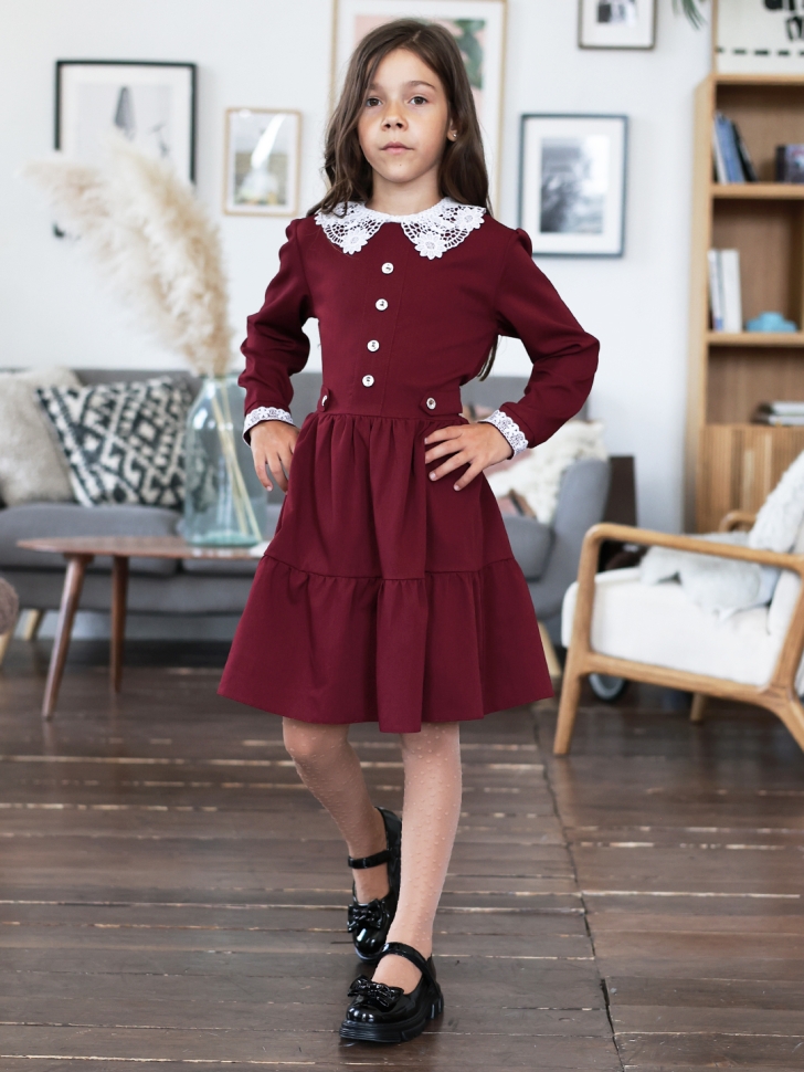 Платье для девочки школьное БУШОН SK12, цвет бордовый