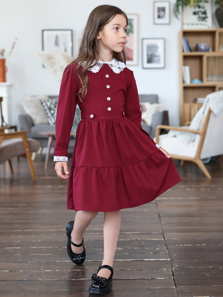 Платье для девочки школьное БУШОН SK12, цвет бордовый