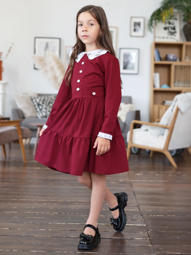 Платье для девочки школьное БУШОН SK12, цвет бордовый