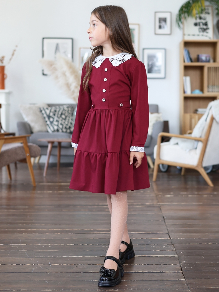 Платье для девочки школьное БУШОН SK12, цвет бордовый