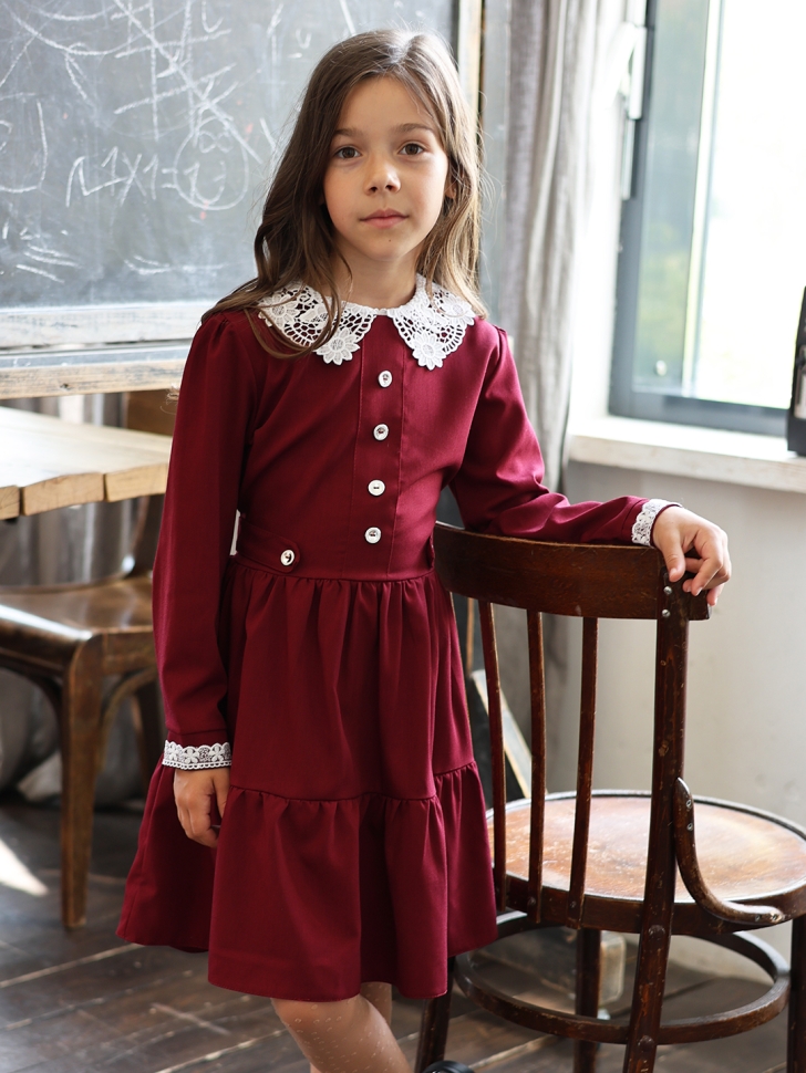 Платье для девочки школьное БУШОН SK12, цвет бордовый