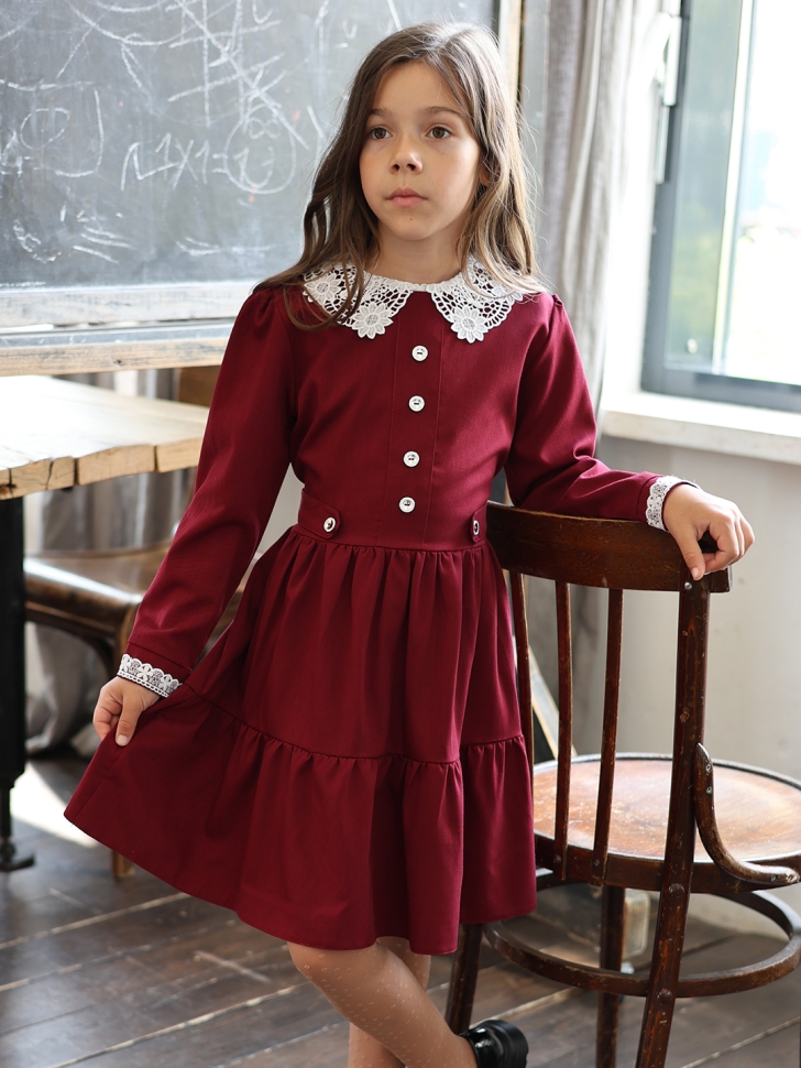 Платье для девочки школьное БУШОН SK12, цвет бордовый
