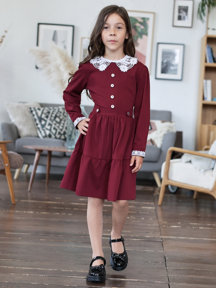 Платье для девочки школьное БУШОН SK12, цвет бордовый
