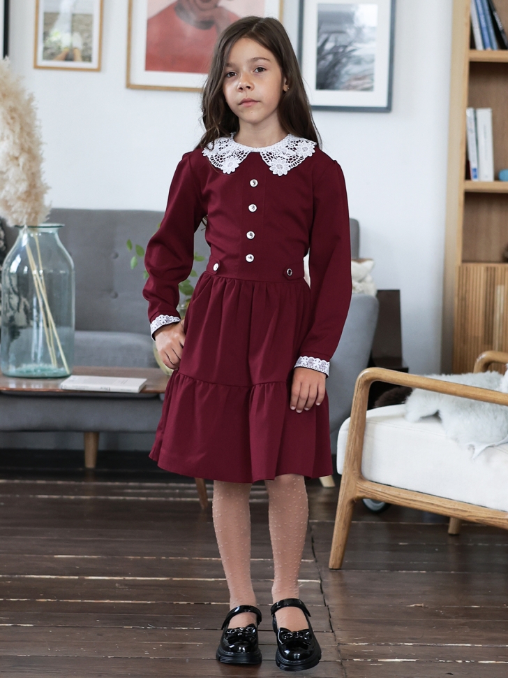 Платье для девочки школьное БУШОН SK12, цвет бордовый