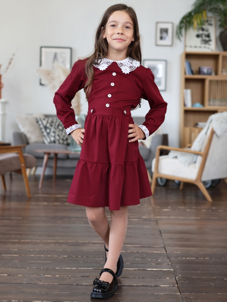 Платье для девочки школьное БУШОН SK12, цвет бордовый