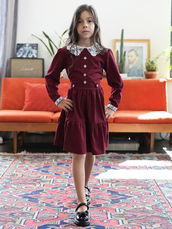 Платье для девочки школьное БУШОН SK12, цвет бордовый
