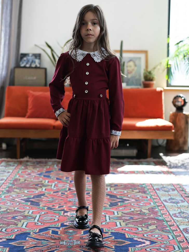 Платье для девочки школьное БУШОН SK12, цвет бордовый