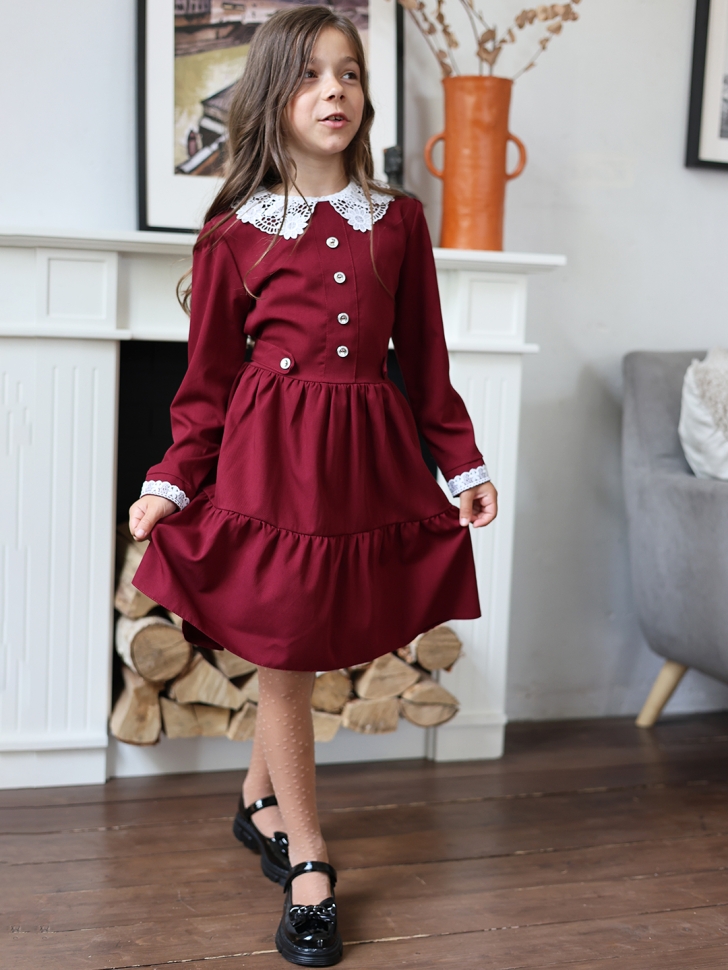 Платье для девочки школьное БУШОН SK12, цвет бордовый