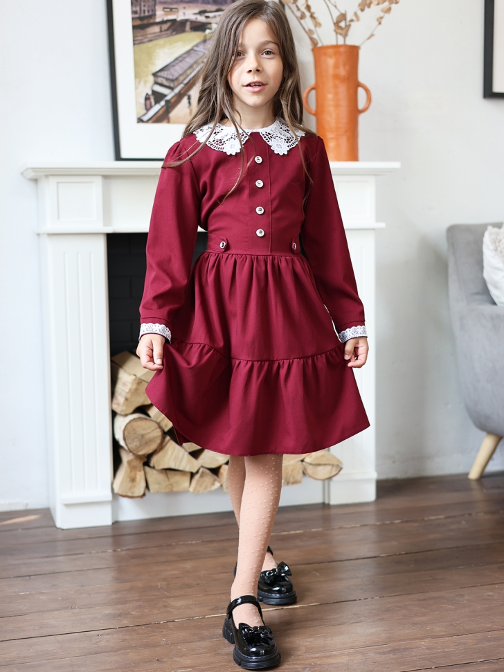Платье для девочки школьное БУШОН SK12, цвет бордовый
