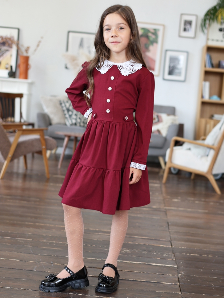Платье для девочки школьное БУШОН SK12, цвет бордовый