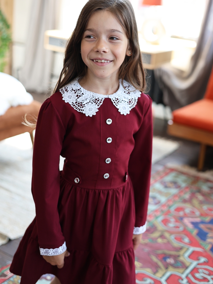 Платье для девочки школьное БУШОН SK12, цвет бордовый