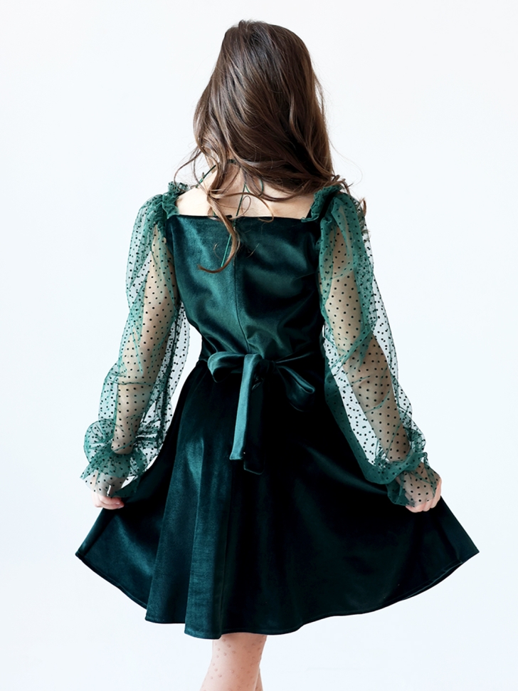 Платье велюровое БУШОН ST63, цвет изумрудный/пояс choker