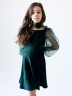 Платье велюровое БУШОН ST63, цвет изумрудный/пояс choker
