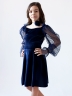 Платье велюровое БУШОН ST63, цвет темно-синий/пояс choker