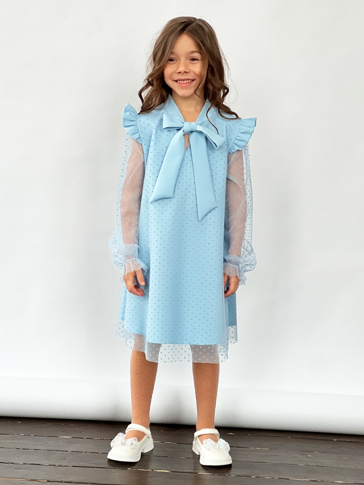 Платье для девочки нарядное БУШОН ST50, отделка фатин, цвет голубой