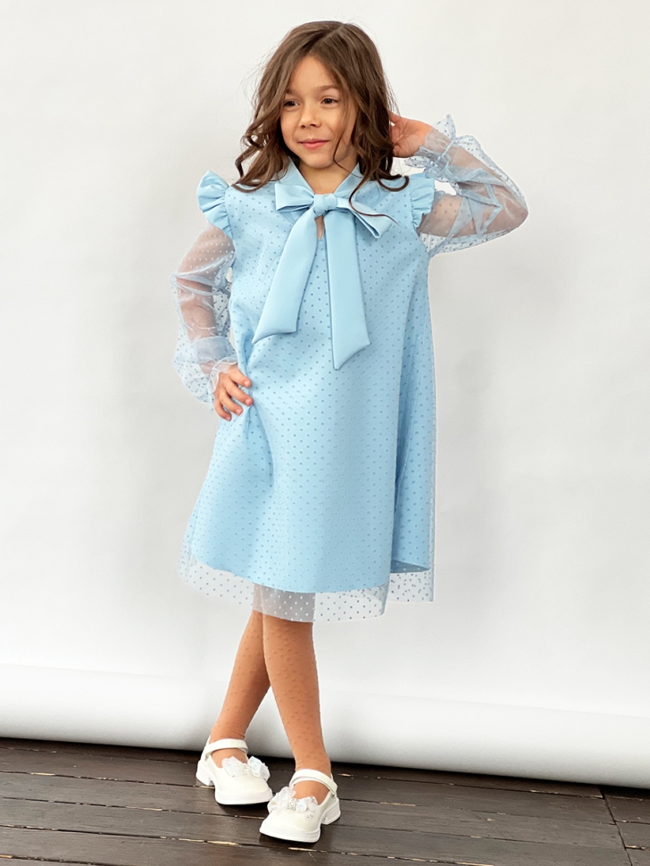 Платье для девочки нарядное БУШОН ST50, отделка фатин, цвет голубой