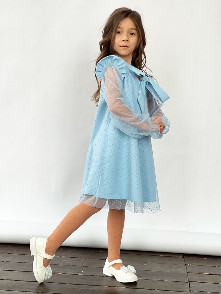 Платье для девочки нарядное БУШОН ST50, отделка фатин, цвет голубой