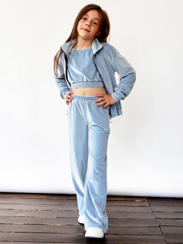 Костюм для девочки из велюра БУШОН SP223, цвет серо-голубой 