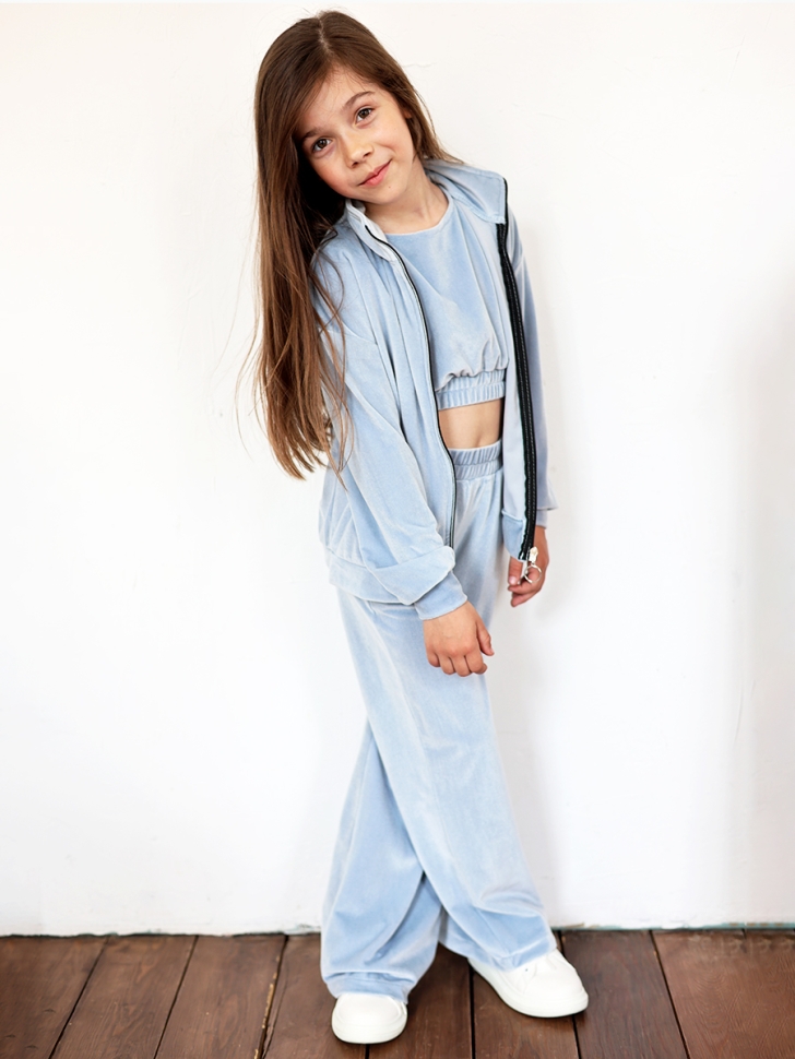 Костюм для девочки из велюра БУШОН SP223, цвет серо-голубой 