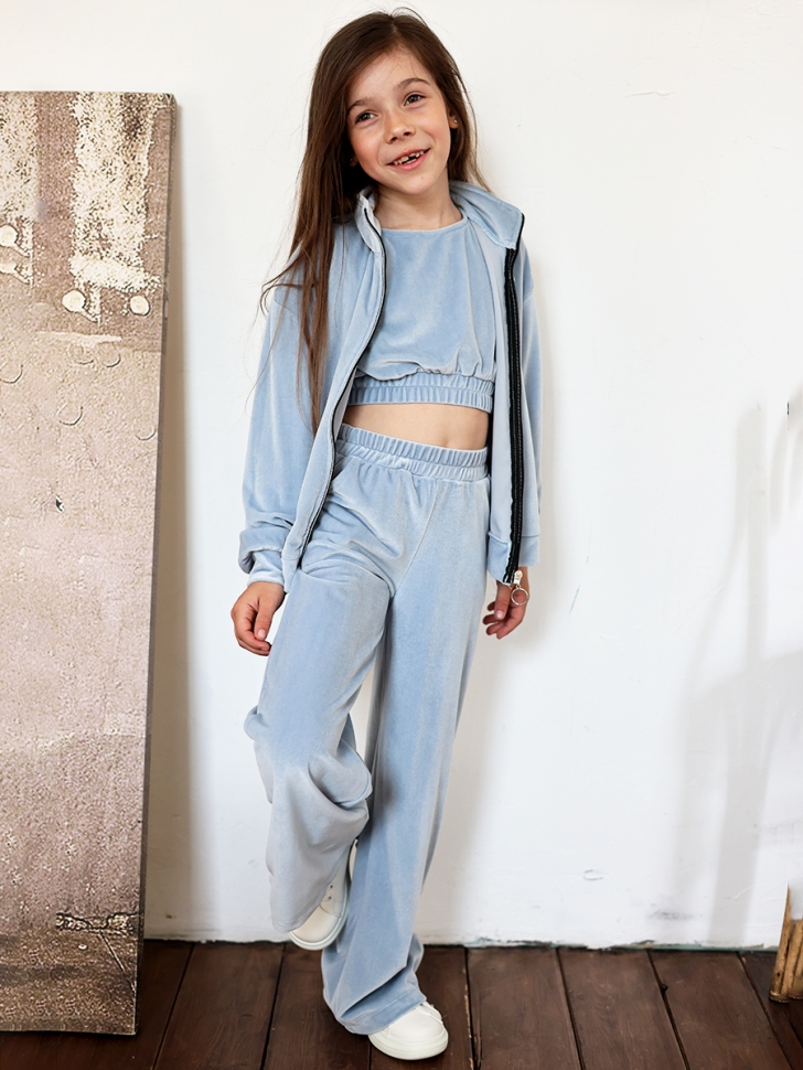 Костюм для девочки из велюра БУШОН SP223, цвет серо-голубой 