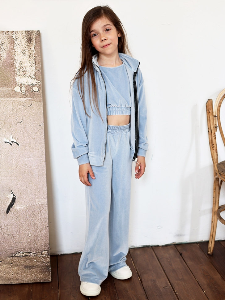 Костюм для девочки из велюра БУШОН SP223, цвет серо-голубой 