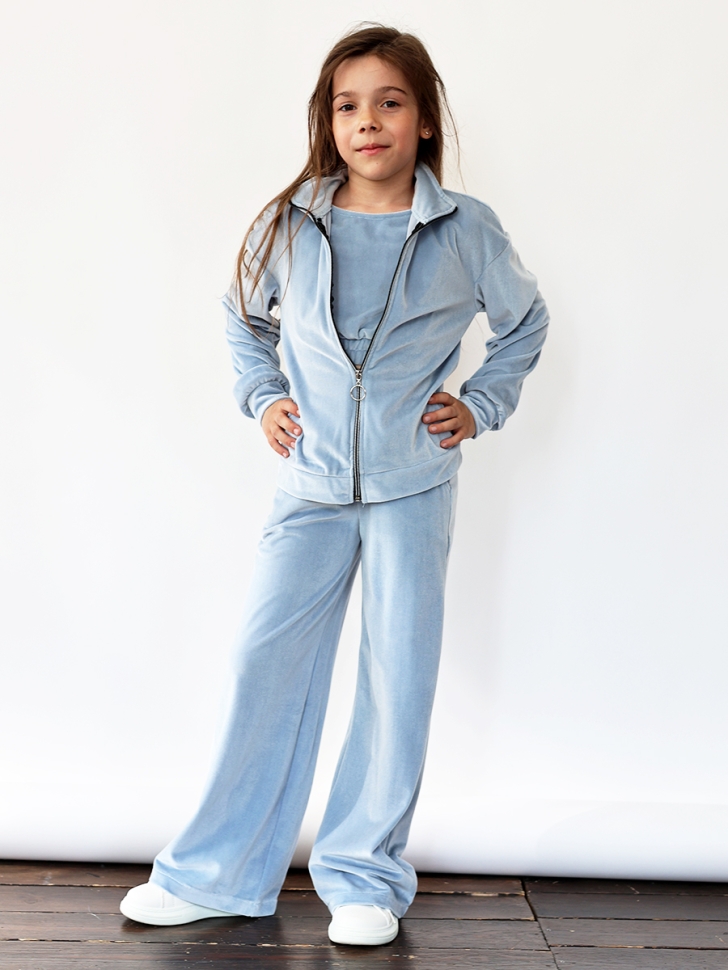 Костюм для девочки из велюра БУШОН SP223, цвет серо-голубой 