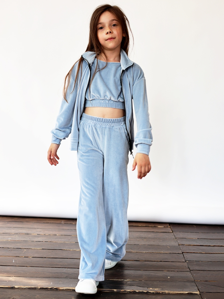 Костюм для девочки из велюра БУШОН SP223, цвет серо-голубой 