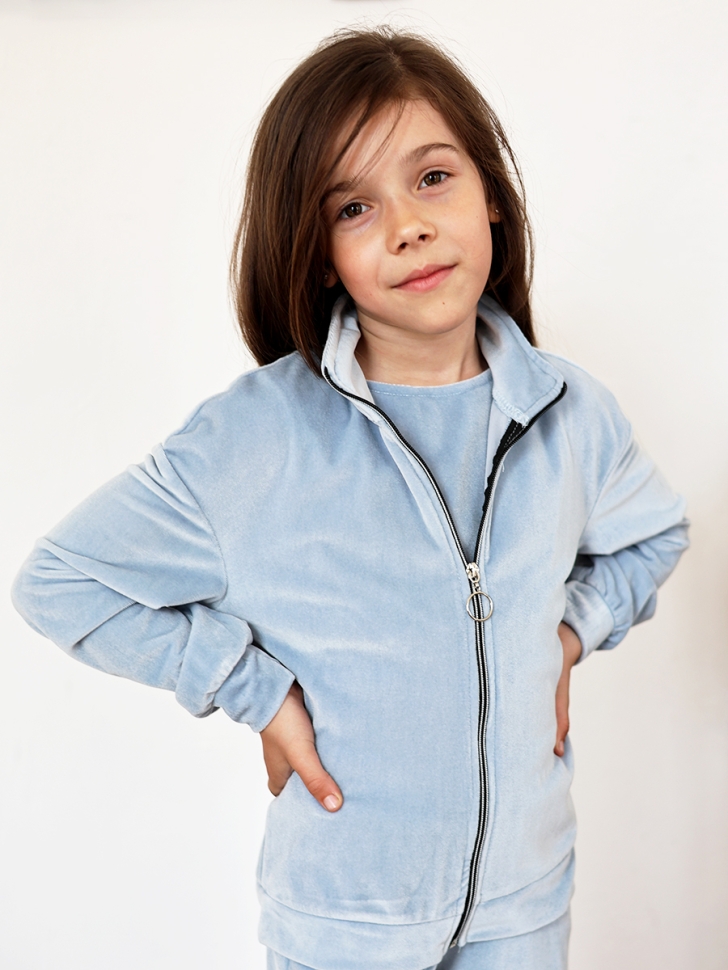 Костюм для девочки из велюра БУШОН SP223, цвет серо-голубой 