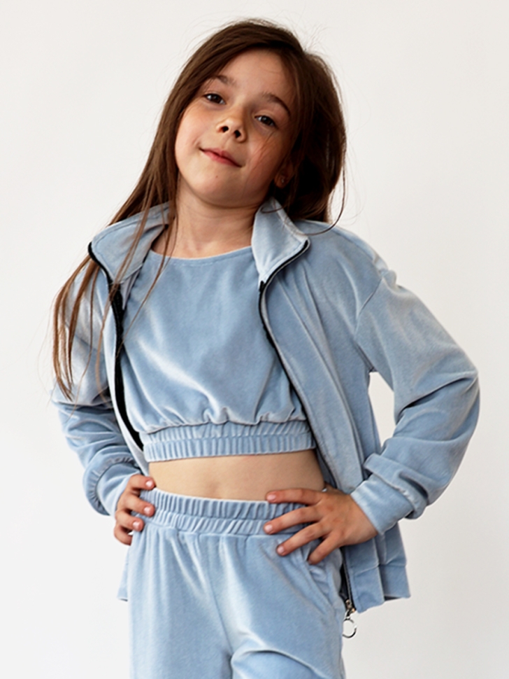 Костюм для девочки из велюра БУШОН SP223, цвет серо-голубой 