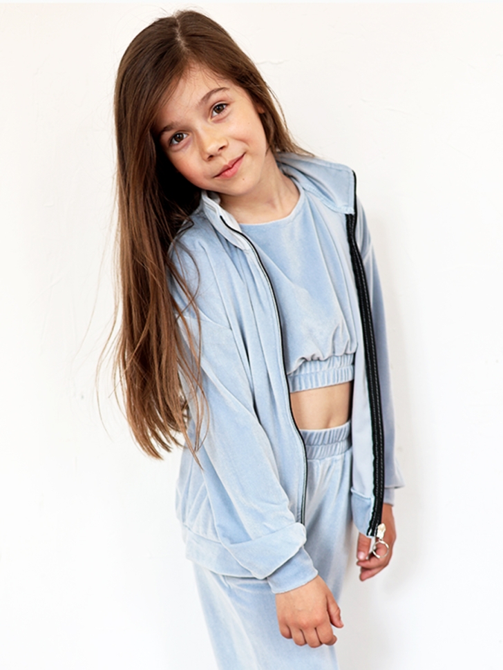 Костюм для девочки из велюра БУШОН SP223, цвет серо-голубой 