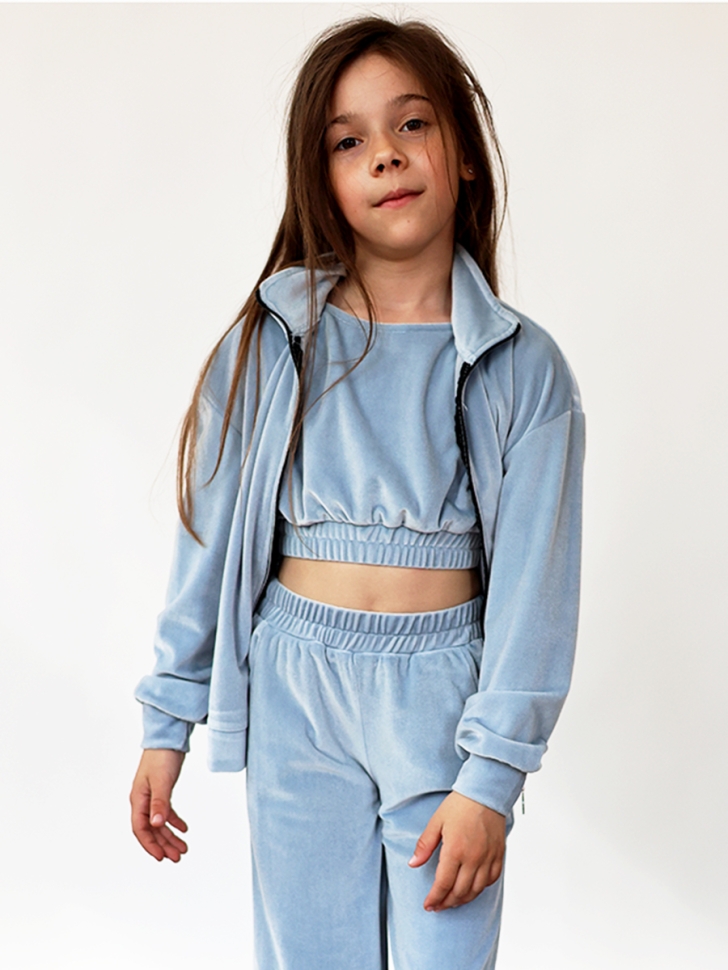 Костюм для девочки из велюра БУШОН SP223, цвет серо-голубой 