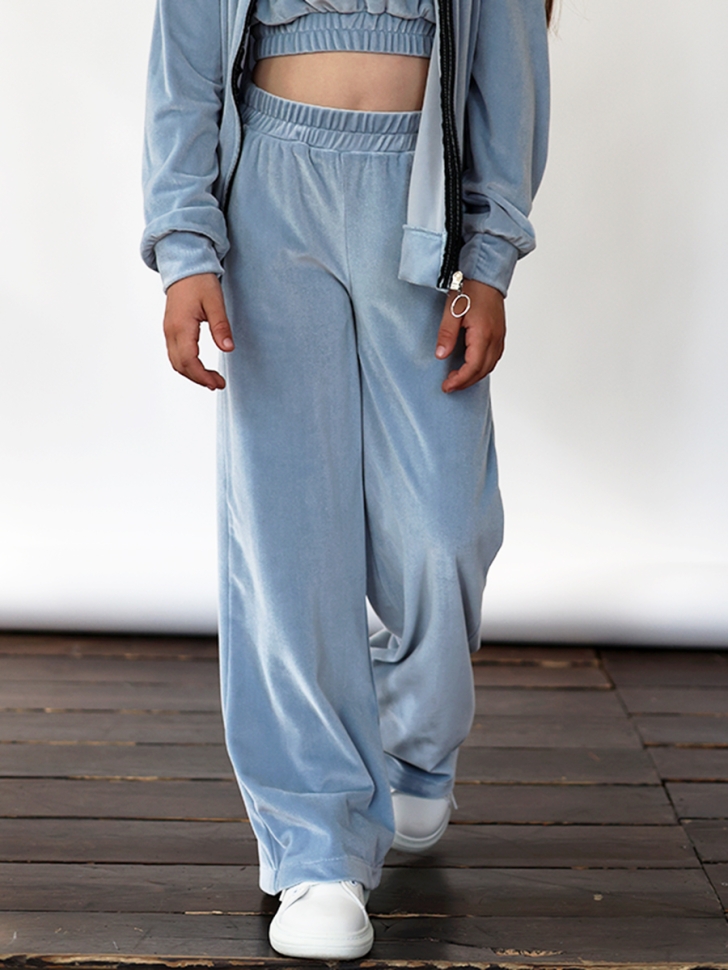 Костюм для девочки из велюра БУШОН SP223, цвет серо-голубой 