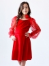 Платье велюровое БУШОН ST63, цвет красный/пояс choker