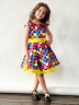 Платье для девочки нарядное БУШОН ST20, стиляги цвет мультиколор, желтый пояс, принт горох 