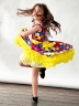 Платье для девочки нарядное БУШОН ST20, стиляги цвет мультиколор, желтый пояс, принт горох 