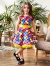 Платье для девочки нарядное БУШОН ST20, стиляги цвет мультиколор, желтый пояс, принт горох 