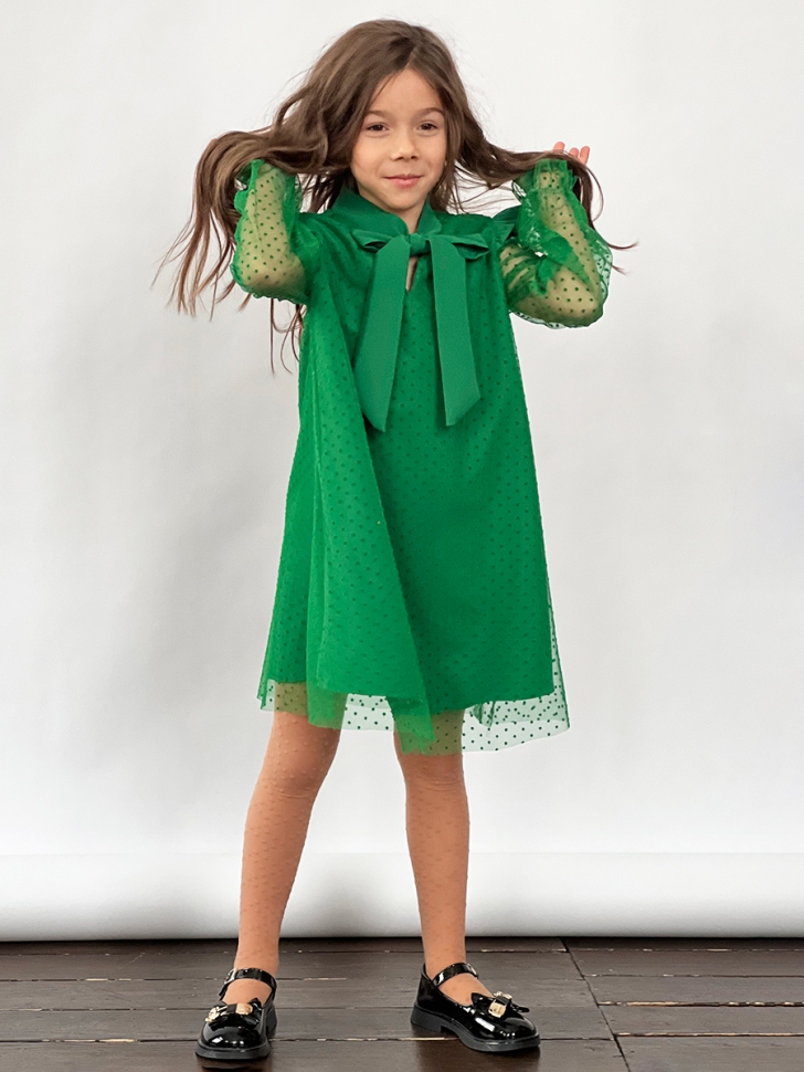 Платье для девочки нарядное БУШОН ST50, отделка фатин, цвет зеленый