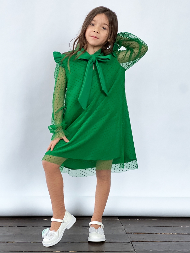 Платье для девочки нарядное БУШОН ST50, отделка фатин, цвет зеленый